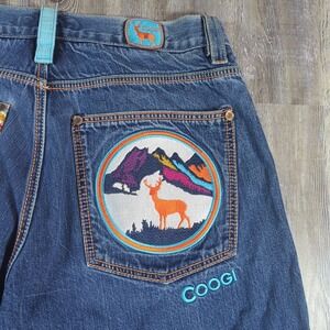 COOGI Jeans Embroidered Baggy Y2K 90s Hip Hop Patch Colorful Mens Size 36 X 29
